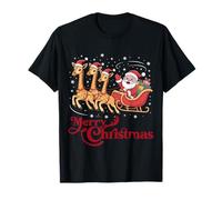 Giraffe Santa Christmas Sleigh Funny Animal Holiday Maglietta