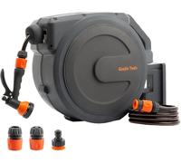 Giraffe Tools - Avvolgitubo retrattile, montaggio a parete, 35+2 m, con perno a 180° con ugello spray 7 in 1 e tubo flessibile