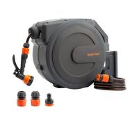 Giraffe Tools EUAW-30 - Avvolgitubo retrattile, montaggio a parete, 30+2 m, orientabile a 180°, con ugello spray 7 in 1, grigio