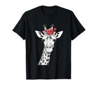 Giraffe with Red Rose for Zoo Animal Lovers Maglietta