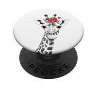Giraffe with Red Rose for Zoo Animal Lovers PopSockets PopGrip Adesivo