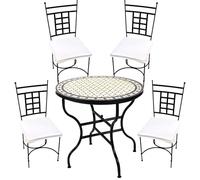 Giralda - Set da giardino da 80 cm Atene | tavolo mediterraneo con 4 sedie | set da balcone e terrazza fatto a mano | mobili a mosaico marocchino in ferro battuto