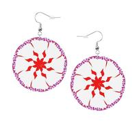 Girando il fiore ottagonale orecchini in pelle - Orecchini rotondi in pelle PVC stampata su entrambi i lati con ganci placcati argento 925, taglia unica, argento Sterling e pietra dorata, One Size