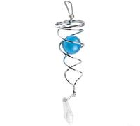 Girandola a spirale da giardino da appendere, con sfera di cristallo, con coda a spirale in acciaio inox, adatta per interni ed esterni (blu lago)