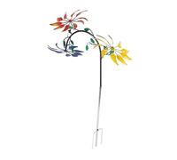 Girandola Floreale Multicolore con 3 Fiori e Foglie Verdi, Grande Mulino a Accattivante per Portici All'aperto
