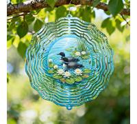 Girandola realistica con scena di lago e ninfee, 30,5 cm | Ninfee, girandola in metallo 3D, libellule, ispirata alla natura, amanti degli uccelli, oasi nel cortile