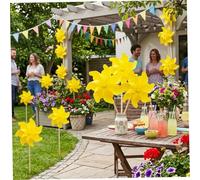 Girandole per Cortile e Giardino, 6 Pezzi 32 cm Mulino a a 7 Pale con Paletti in Legno, Girandole da Giardino, Deterrente per Spaventare gli Uccelli dal Cortile Patio Farm (Giallo)