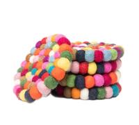 Girare Sottobicchieri a Sfera in Feltro - Sottobicchieri da Tavola in 100% Lana Merino - Sottopentola Assorbente per Bevande - Infeltriti a Mano in Nepal da Woolygon - Multicolore - Set di 5