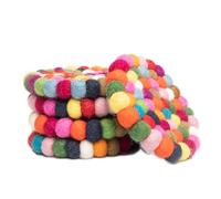Girare Sottobicchieri a Sfera in Feltro - Sottobicchieri da Tavola in 100% Lana Merino - Sottopentola Assorbente per Bevande - Infeltriti a Mano in Nepal da Woolygon - Multicolore - Set di 5