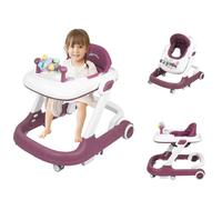 Girarrosto 4 in 1 per bambini con vassoio di alimentazione rimovibile e vassoio musicale, girello pieghevole per bambini e ragazze dai 6 ai 18 mesi (rosa rossa-60 x 55 x 70 cm)