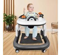 Girarrosto bambino evolutivo, girello da passeggio pieghevole, 6 ruote, anti-caduta, 3 velocità regolabili, musica/nero