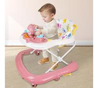 Girarrosto bambino evolutivo - Girello da passeggio pieghevole - Musica - Regolabile in altezza - Compatto e portatile, barra di spinta alta + parasole, 62 x 68 x 36-81 cm, rosa