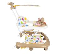 Girarrosto bambino ragazza evolutivo, girello da passeggio pieghevole con 4 altezza regolabile, musica - 62 x 68 x 36-81 cm - cachi
