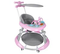 Girarrosto pieghevole 3 in 1-5 altezza regolabile, girello scalabile per bambini con musica, ruote silenziose, poggiapiedi, ruota girevole a 360 gradi, per 6-18 mesi, rosa