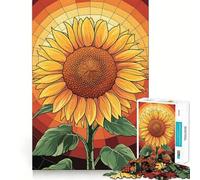 Girasole al tramonto ︰ Puzzle in vetro colorato da 1000 pezzi per adolescenti, ideale per migliorare la memoria, rilassare la mente e creare opere d'arte di alta qualità 38x52cm