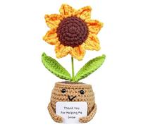Girasole all'uncinetto - Bambola all'uncinetto con girasole positivo fatto a mano con carta | Fiori in vaso, pianta di supporto emotivo | Bambola creativa lavorata a maglia con fiori artificiali |