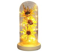 Girasole artificiale in cupola di vetro con striscia luminosa a LED, lampada a girasole incantata decorazione per la casa fiore artificiale conservato regalo per donne, regalo eterno unico per festa