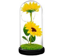 Girasole artificiale in cupola di vetro con striscia luminosa a LED, lampada a girasole incantata decorazione per fiore artificiale conservato regalo per donne, regalo eterno unico per festa