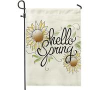 girasole bandiera da giardino girasole dipinto a mano pianta foglie parola lettera bianco giallo lino segno decorazione decorazione per la casa decorazione da parete esterno patio giardino interno