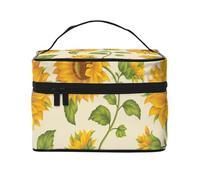 Girasole disegnato, borsa da viaggio per il trucco da donna, grande organizer per cosmetici