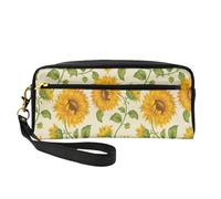 Girasole Disegnato, Borsa per il trucco Borsa per cosmetici Borsa da viaggio portatile da toilette Astuccio in pelle per donne e ragazze