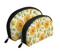 Girasole Disegnato, Borsa per trucco a conchiglia Portamonete da donna Borsa da toilette piccola Borsa per cosmetici 2 pezzi