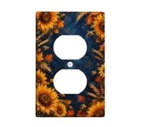 Girasole e ape autunnale tema duplex outlet piastra | Stile dipinto a olio, decorazione rustica, accenti api, steli di grano, aggiornamento stagionale del piatto da parete