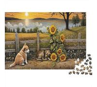 Girasole e Cane Puzzle 1000 Pezzi Carta per Adulti Paesaggio Estivo Gioco di Puzzle 1000 Pezzi Relax Arredo Casa 38x26cm/1000pcs