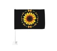 Girasole giallo con fiocco e ghirlanda floreale, clip per finestra per bandiere per auto, protezione solare, decorazione, striscione bifacciale da 12 x 18 pollici per camion