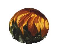Girasole giallo su sfondo marrone Cuffia da doccia a doppio strato da donna impermeabile e durevole protegge i capelli durante il bagno, bellezza