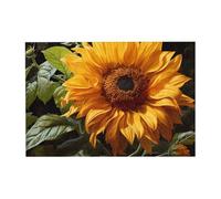 Girasole giallo su sfondo marrone Puzzle in legno orizzontale 300 pezzi per il tempo libero della famiglia e il miglioramento della creatività