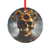 Girasole Halloween Skull Print Vetro Rotondo Albero di Natale Appeso Ornamenti di Natale Per Le Feste di Natale Regali Decorazione D