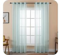 GIRASOLE HOME Coppia Tende Itaca Filtranti in Simil Lino 2 Pannelli con Occhielli (Azzurro Pastello, 140x240cm)