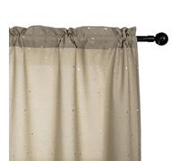 GIRASOLE HOME® Coppia Tende Semi Oscuranti Fantasia Stelline Argentate Tenda per Soggiorno Camera Cameretta Cucina e Interni 2 Pannelli con Tasca (Beige, 70x148cm)