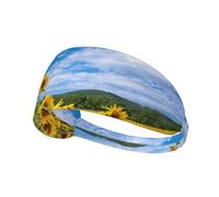 Girasole Mare E Cielo Azzurro Nuvole Bianche,Fascia elastica per capelli multiuso unisex, fascia antisudore sportiva