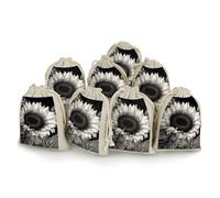 Girasole Nero Grigio Cordoncini Borse Durevole Portatile Cotone Panno di Lino Sacchetto Riutilizzabile Piccole Borse di Stoccaggio Per Avvolgere Regalo Piccoli Gioielli Pietre Braccialetto Cuffie