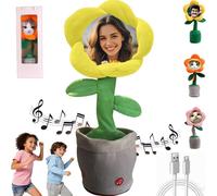 Girasole Personalizzato che Canta e Danza Fiore- Giocattolo Interattivo Ricaricabile con Custodia Regalo, Aggiungi Foto/Testo, Regalo Perfetto per Compleanni e Feste，Ripete ciò che Dici, (Yellow)