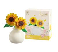 Girasole realistico in vaso, set di blocchi di costruzione di fiori - Mini kit modello di piante botaniche per adulti, decorazione per la casa, composizione di fiori artificiali per la decorazione