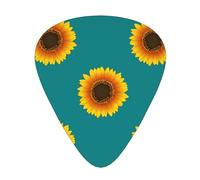 Girasole senza soluzione di continuità su sfondo verde acqua,12 pezzi di plettri per chitarra, 3 plettri di diverso spessore per chitarra acustica, basso, ukulele