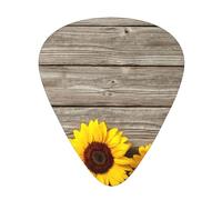 Girasole su legno rustico,12 pezzi di plettri per chitarra, 3 plettri di diverso spessore per chitarra acustica, basso, ukulele
