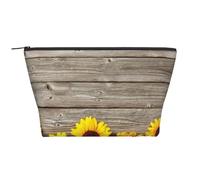 Girasole Su Legno Rustico, Borsa da toilette Borsa per trucco Borsa per cosmetici Borsa da toilette da viaggio portatile
