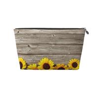 Girasole Su Legno Rustico, Borsa da toilette Borsa per trucco Borsa per cosmetici Borsa da toilette da viaggio portatile