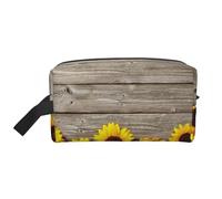 Girasole su legno rustico, organizer per cosmetici di grande capacità, borsa da viaggio per il trucco da donna