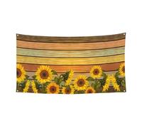 Girasole su legno stampa all'aperto banner interno, segno decorativo di vacanza con 4 occhielli in metallo, creatore di atmosfera festiva
