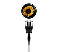 Girasole su sfondo nero, tappo per bottiglia di vino riutilizzabile, sigillante decorativo per mantenere il vino fresco, è un regalo ideale per accessori per vino