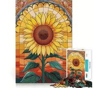 Girasole vibrante in vetro colorato Puzzle da 1000 pezzi per adulti Gioco di memoria per la mente Incastro perfetto senza spazi vuoti Attività rilassante per pause mentali (38x26cm)