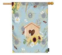 Girasoli Birdhouse Honey Welcome House Flag, Cartoon Yellow Birds Bloom Floral Nature Grandi bandiere da giardino 28x40 pollici Yard Flag Banner Portico Bandiere per patio Prato Villa Parco Decorazi