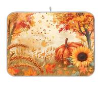 Girasoli con petali dorati zucche spighe di grano e foglie autunnali coprono un tappetino scolapiatti assorbente 45,7 x 61,7 cm, tappetino scolapiatti protezione per cucina ad asciugatura rapida
