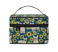 Girasoli del bulldog francese, Borsa per il trucco Borsa per cosmetici Borsa da toilette da viaggio portatile Astuccio per matite Astuccio da toilette