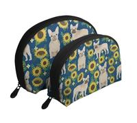 Girasoli del bulldog francese, Borsa per trucco a conchiglia Portamonete da donna Borsa da toilette piccola Borsa per cosmetici 2 pezzi